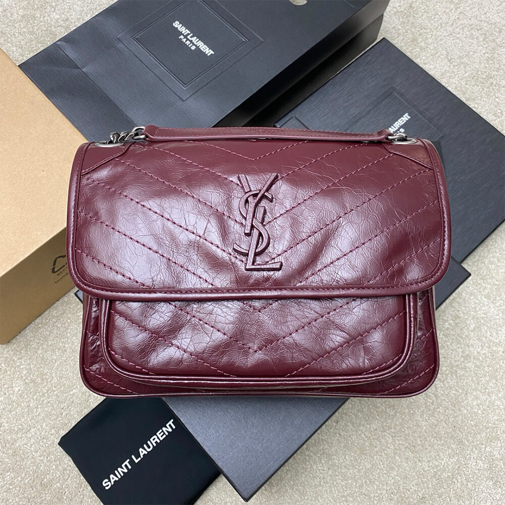 YSL Saint Laurent Niki Medium Bag in Crinkled Vintage Leather - Replica Luxury Bags™