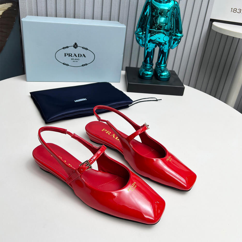 Prada Patent Leather Slingback Ballerinas Shoes - Replica Luxury Bags™