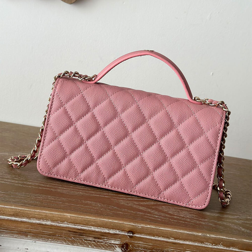 Chanel Clutch Bag With Chain and Top Handle in Pink - Replica Luxury Bags™