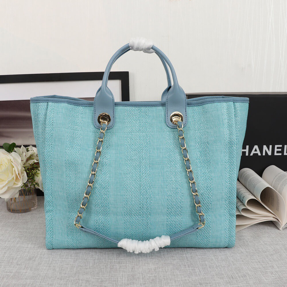 Chanel Woven Straw Raffia Striped Medium Deauville Tote Bag - Replica Luxury Bags™