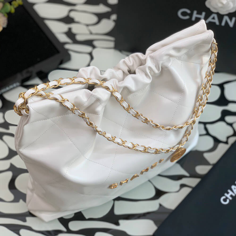 Chanel 22 Small Handbag in White with Gold Hardware - Replica Luxury Bags™