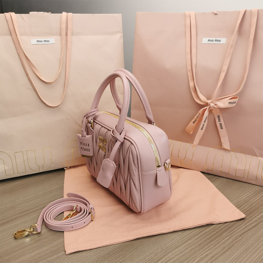 Miumiu Matelasse Nappa Leather Top Handle Bag in Pink - Replica Luxury Bags™
