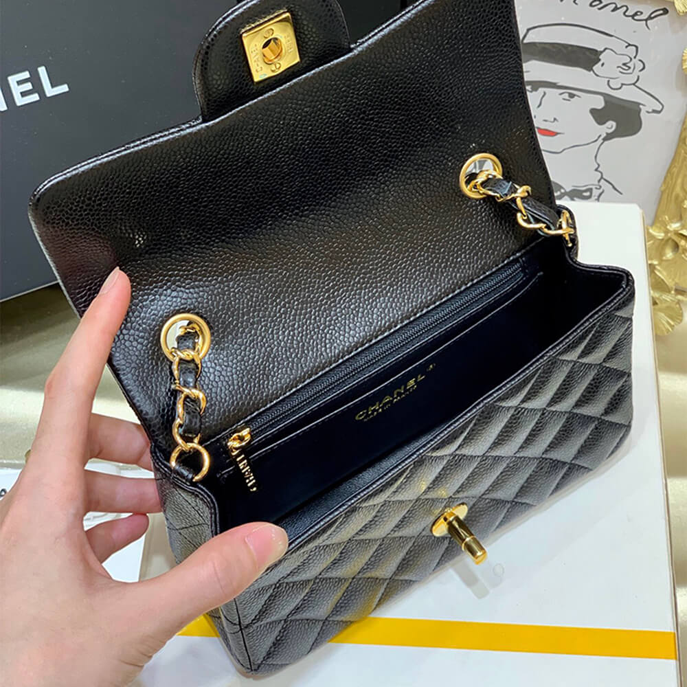 Chanel Mini Flap Bag in Black Lambskin Gold Hardware - Replica Luxury Bags™