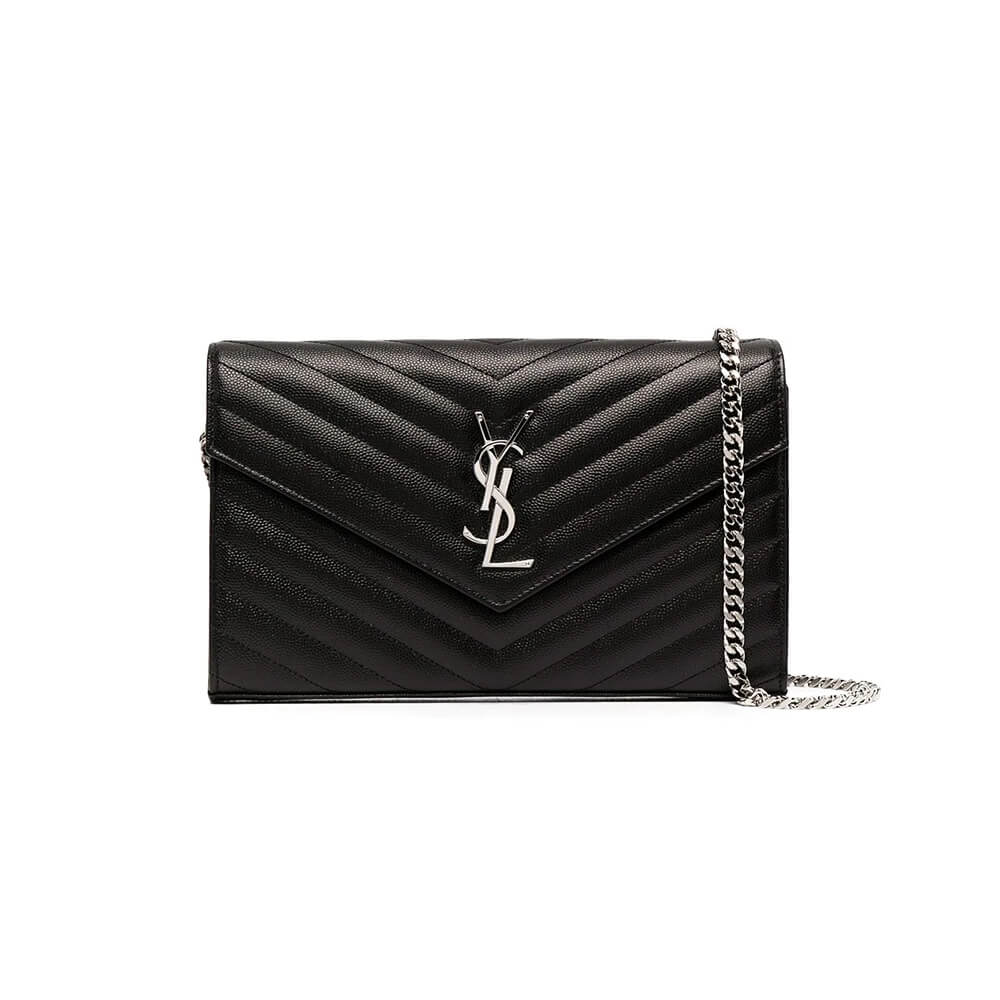Saint Laurent Chain-strap YSL-plaque grained-leather wallet Bag - Replica Luxury Bags™
