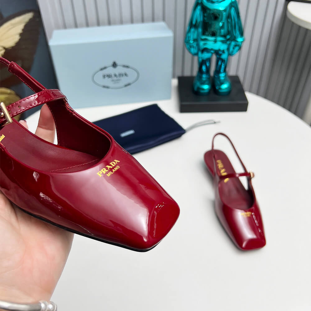 Prada Patent Leather Slingback Ballerinas Shoes - Replica Luxury Bags™