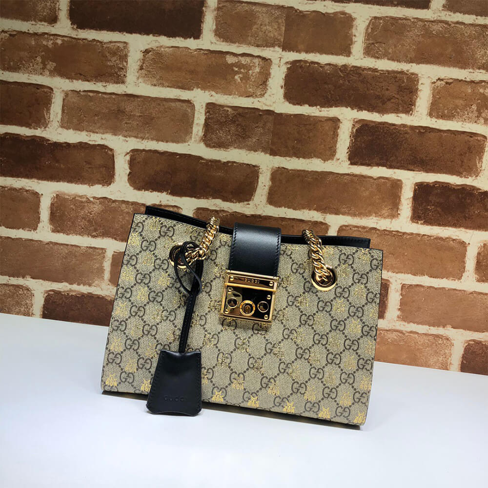 Gucci GG Padlock Small GG Bees Shoulder Bag - Replica Luxury Bags™