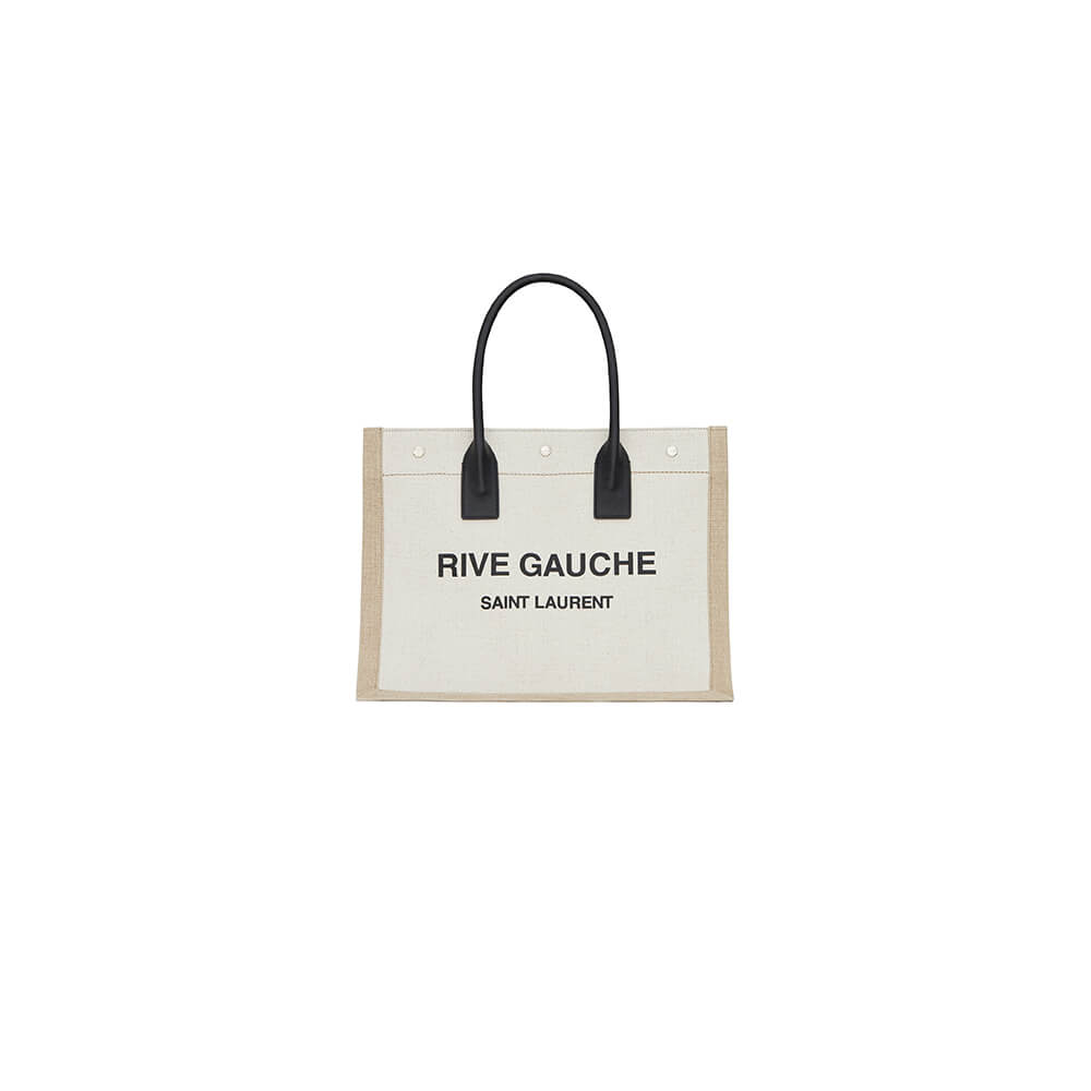 YSL Rive Gauche Small Tote Bag in Linen and Leather - Replica Luxury Bags™