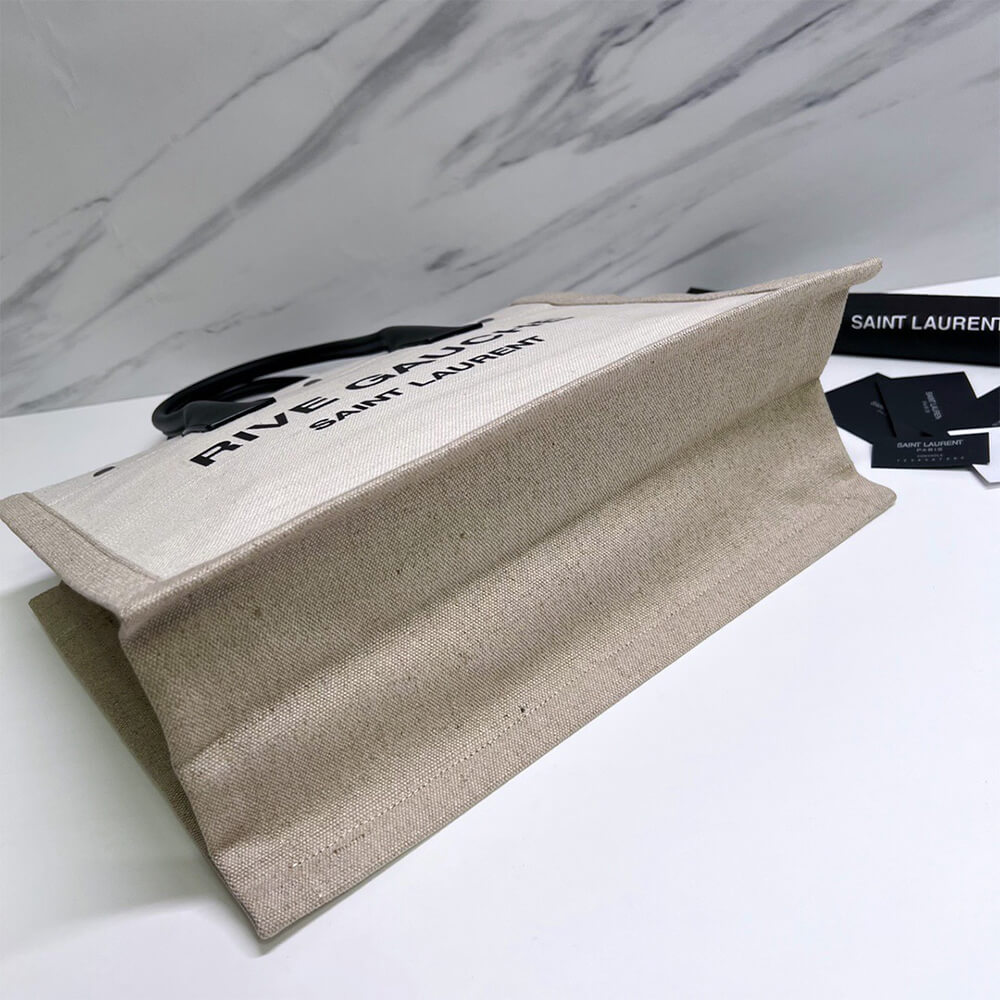 YSL Rive Gauche Small Tote Bag in Linen and Leather - Replica Luxury Bags™