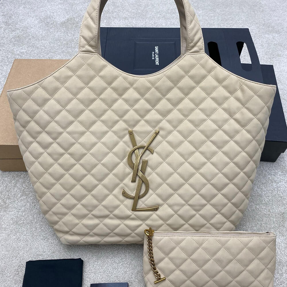 YSL Icare Maxi Shopping Bag in Quilted Nubuck Suede - Replica Luxury Bags™