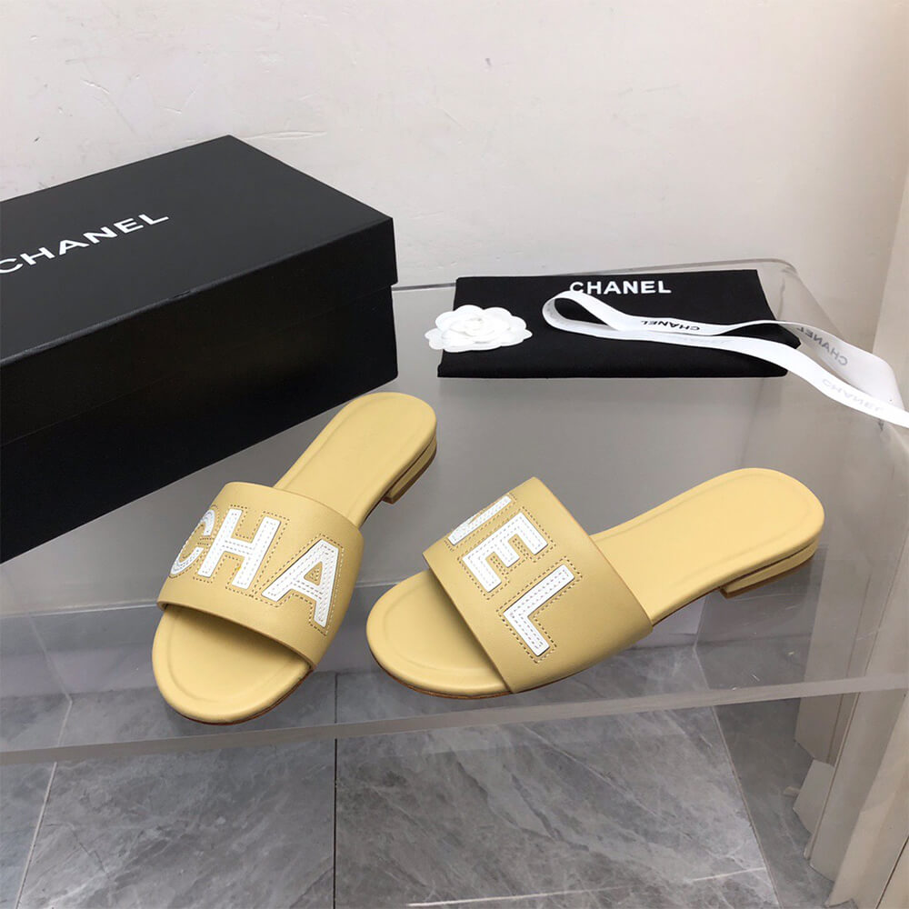 Chanel Ivory Slides Shoes - Replica Luxury Bags™
