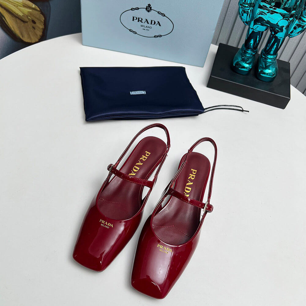 Prada Patent Leather Slingback Ballerinas Shoes - Replica Luxury Bags™