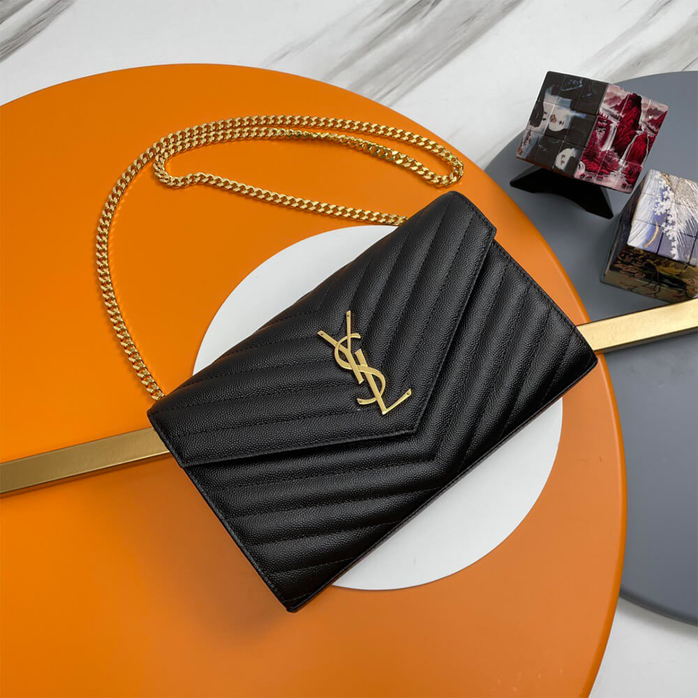 YSL Classic Cassandre Chain Wallet Bag in Grain De Poudre Leather - Replica Luxury Bags™