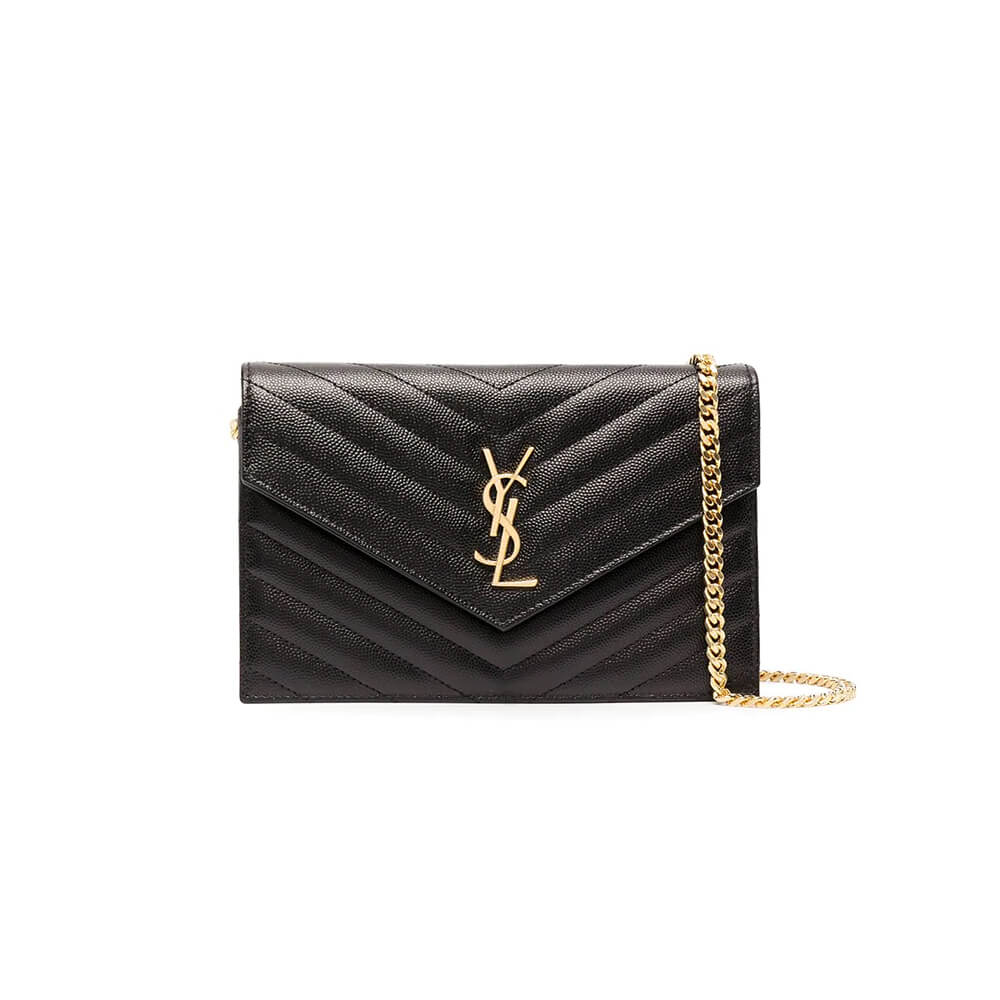Saint Laurent Chain-strap YSL Plaque Grained Leather Wallet Bag - Replica Luxury Bags™