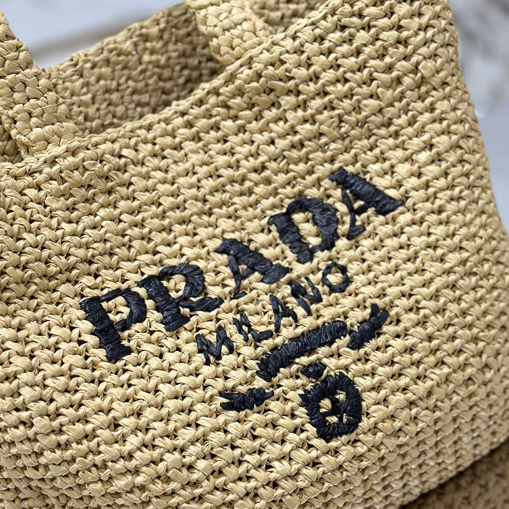 Prada Small Crochet Tote Bag in Raffia Straw - Replica Luxury Bags™