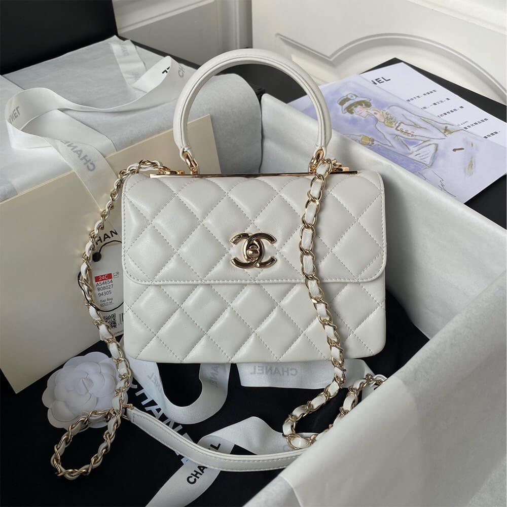 Chanel Mini Flap Bag with Top Handle in off-white - Replica Luxury Bags™