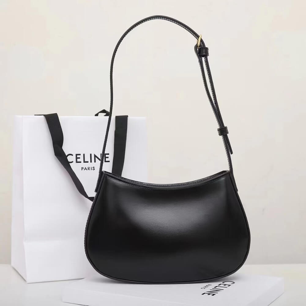 Celine Medium Tilly Bag in Black Shiny Calfskin - Replica Luxury Bags™