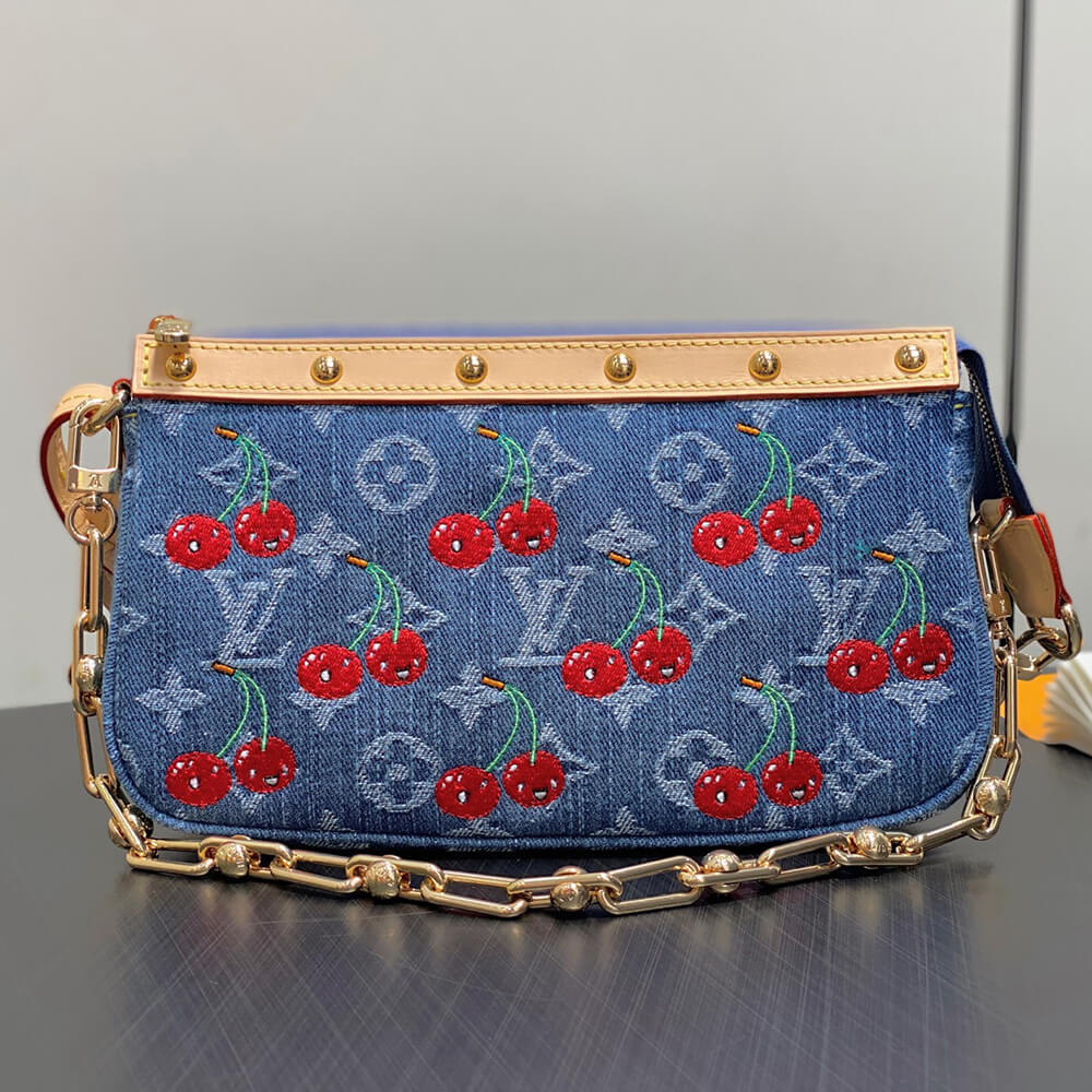 LV x TM Pochette Accessoires Monogram and Cherries Denim Bag - Replica Luxury Bags™