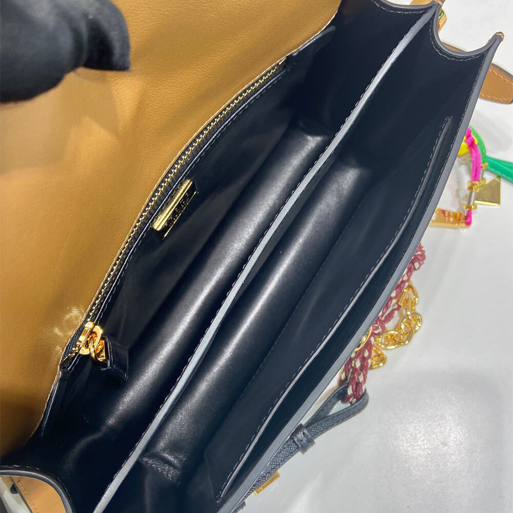 Prada Soft Sound Small Leather Shoulder Bag with C harms - Replica Luxury Bags™