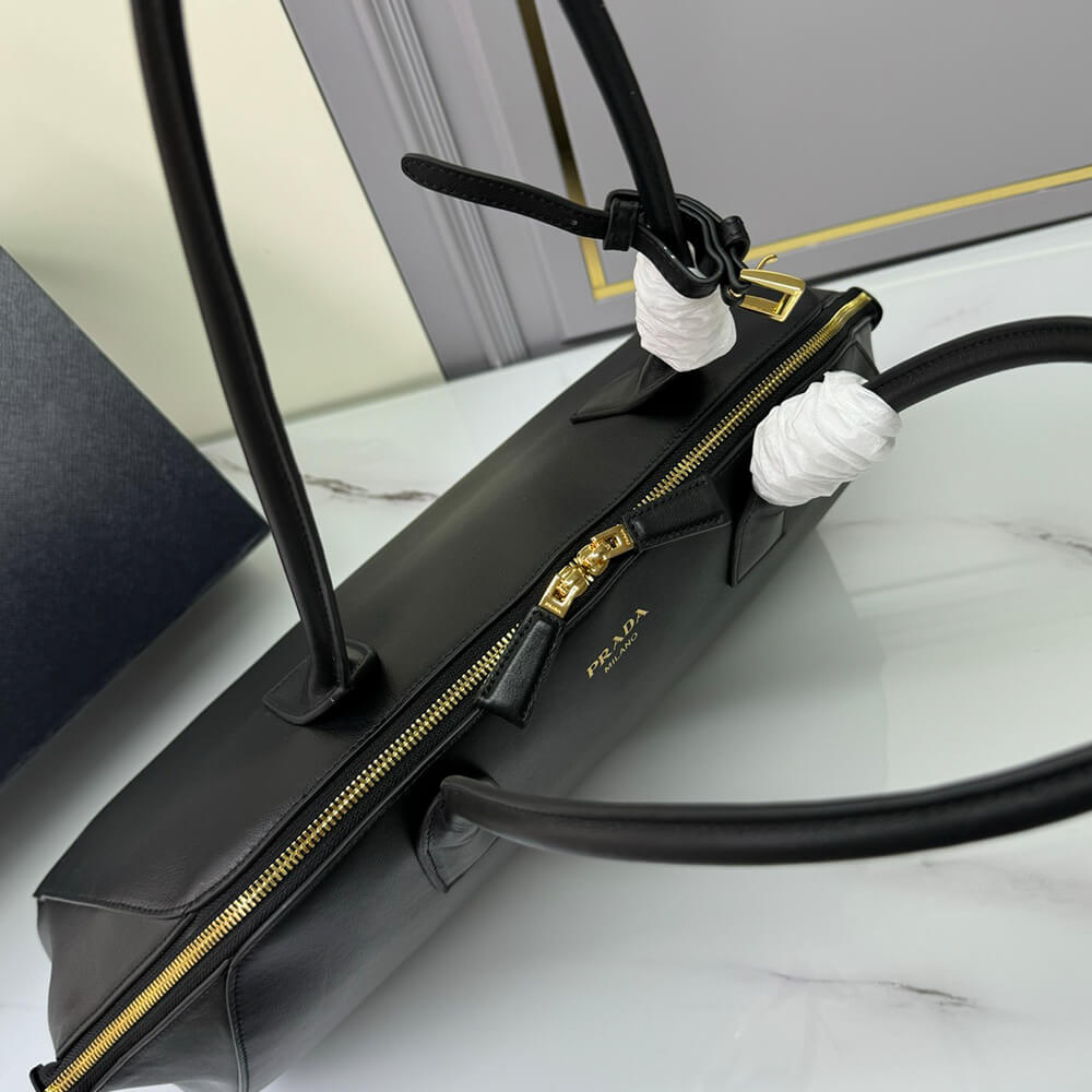 Prada Large Leather Tote Bag With Zipper Closure - Replica Luxury Bags™