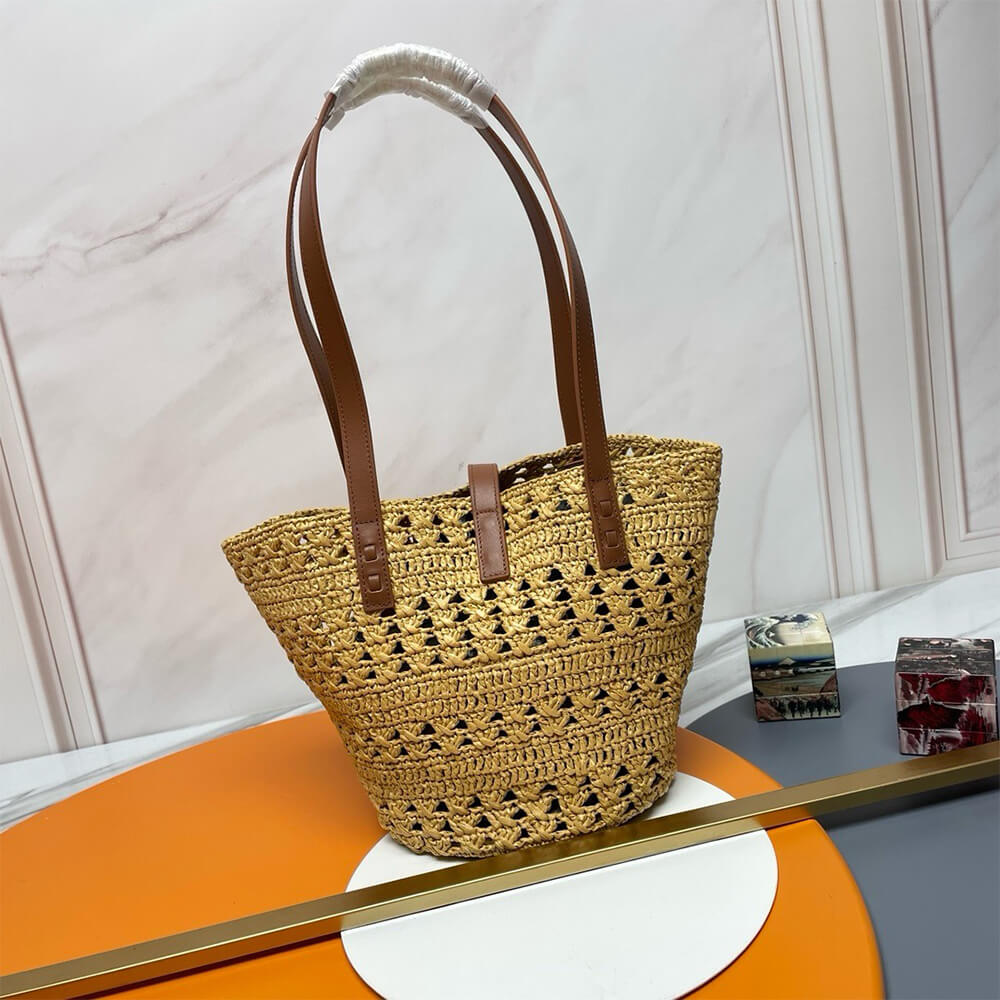 YSL Small Panier Raffia Bag In Brown - Replica Luxury Bags™