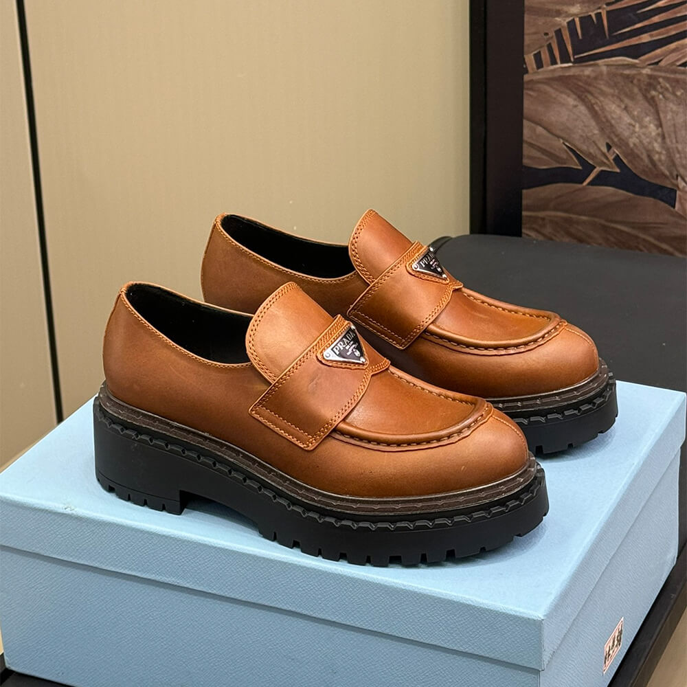 Prada Double Chocolate leather loafers Shoes - Replica Luxury Bags™