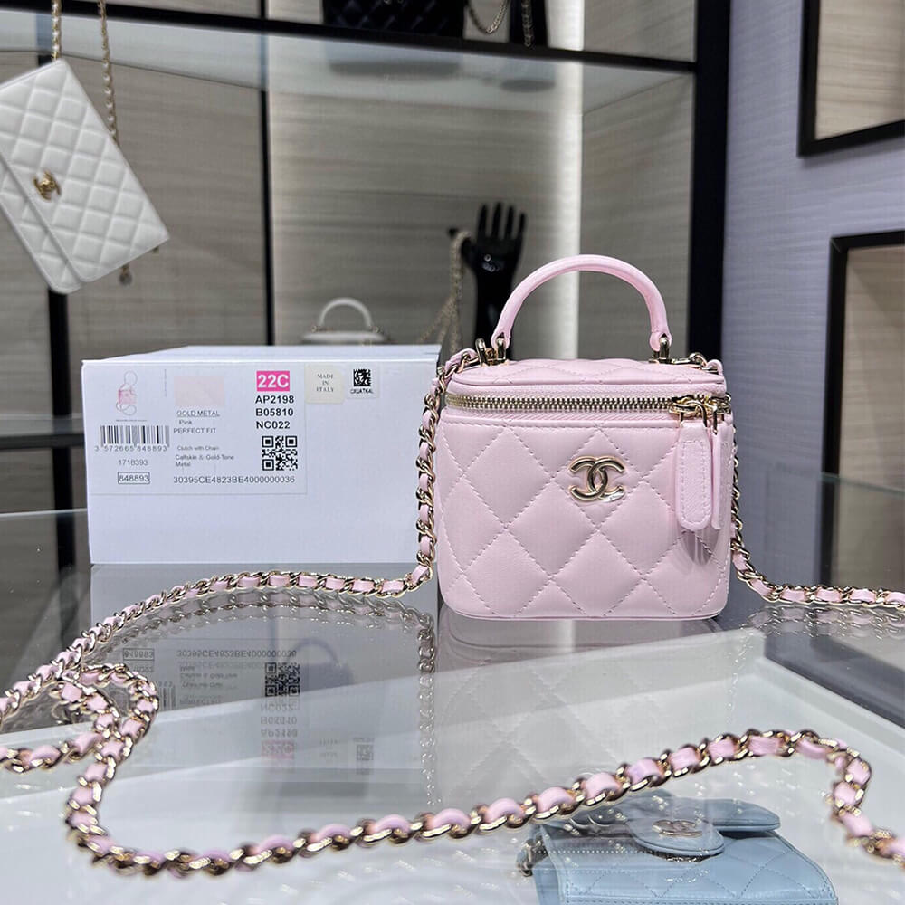 Chanel Quilted Pearl Crush Mini Vanity Case Bag With Top Handle - Replica Luxury Bags™