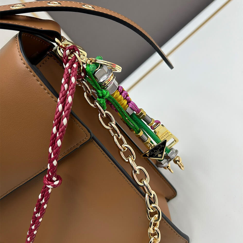 Prada Soft Sound Large Leather Shoulder Bag with Charms - Replica Luxury Bags™