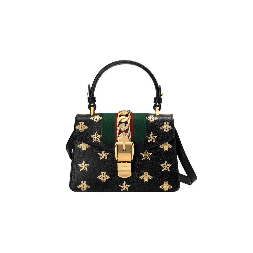 Gucci GG Sylvie Bee Star Mini Leather Bag - Replica Luxury Bags™