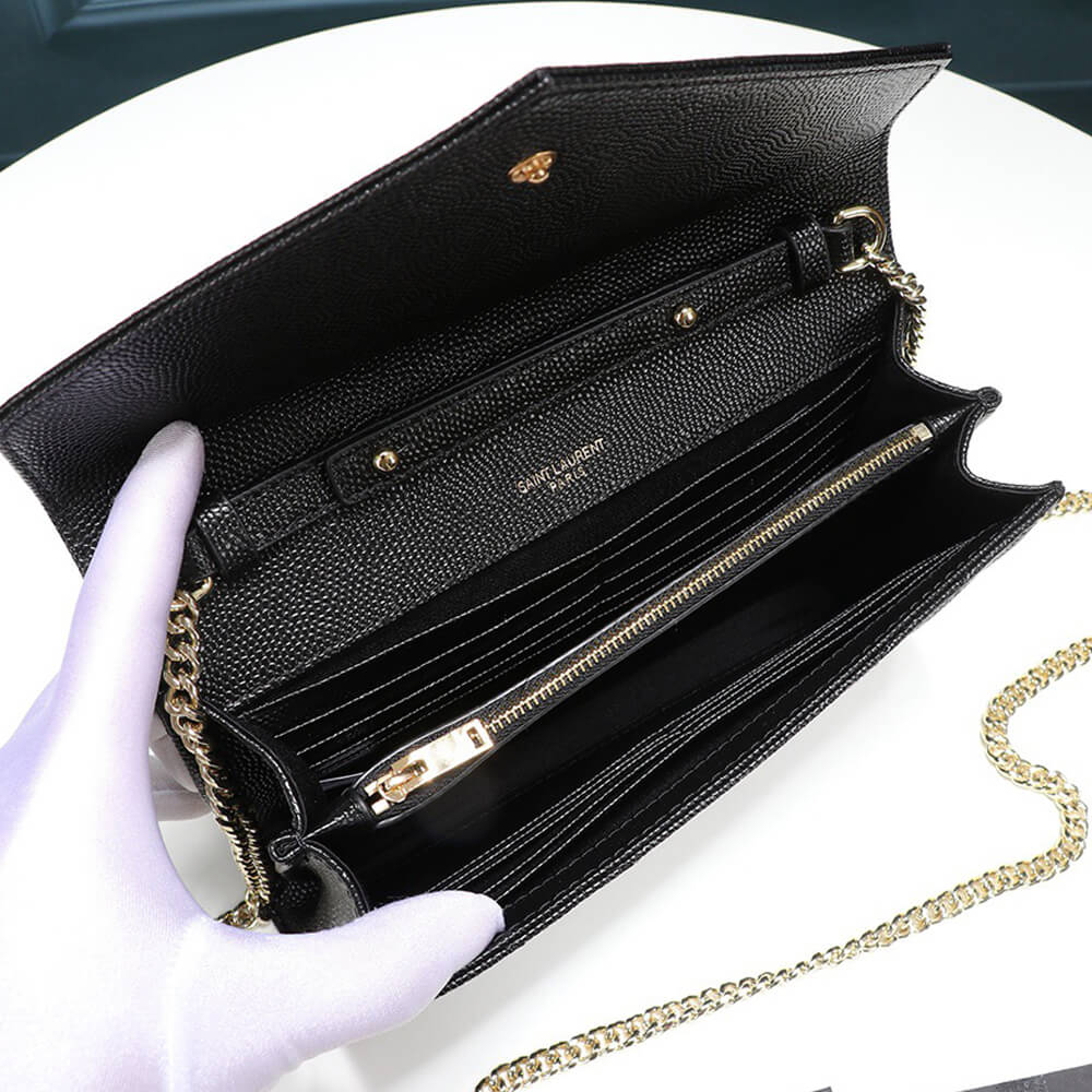 Saint Laurent Chain-strap YSL Plaque Grained Leather Wallet Bag - Replica Luxury Bags™