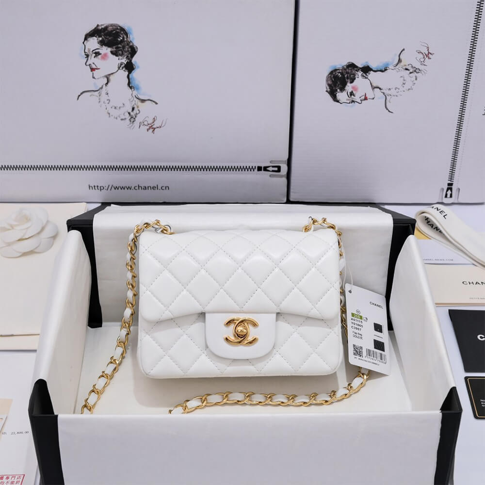 Chanel Mini Flap Bag in White with Gold Hardware - Replica Luxury Bags™