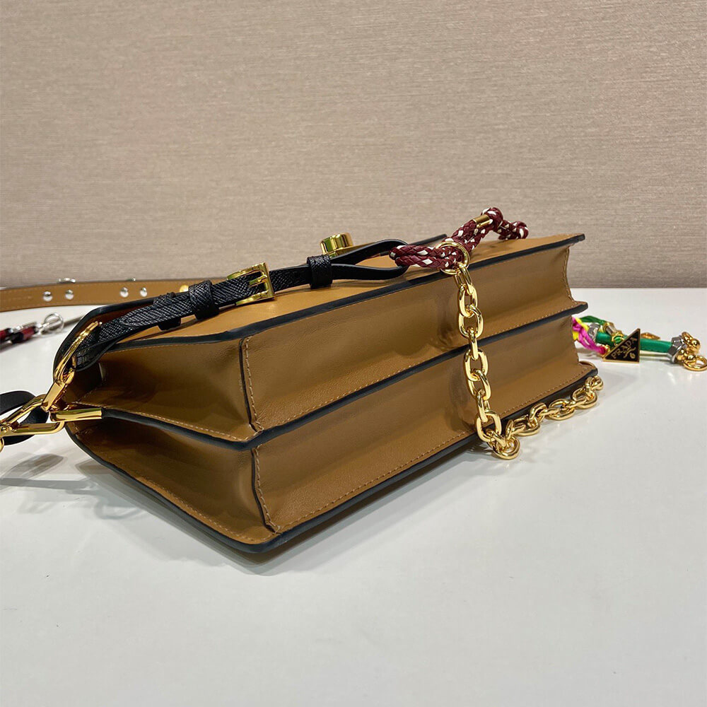 Prada Soft Sound Small Leather Shoulder Bag with C harms - Replica Luxury Bags™