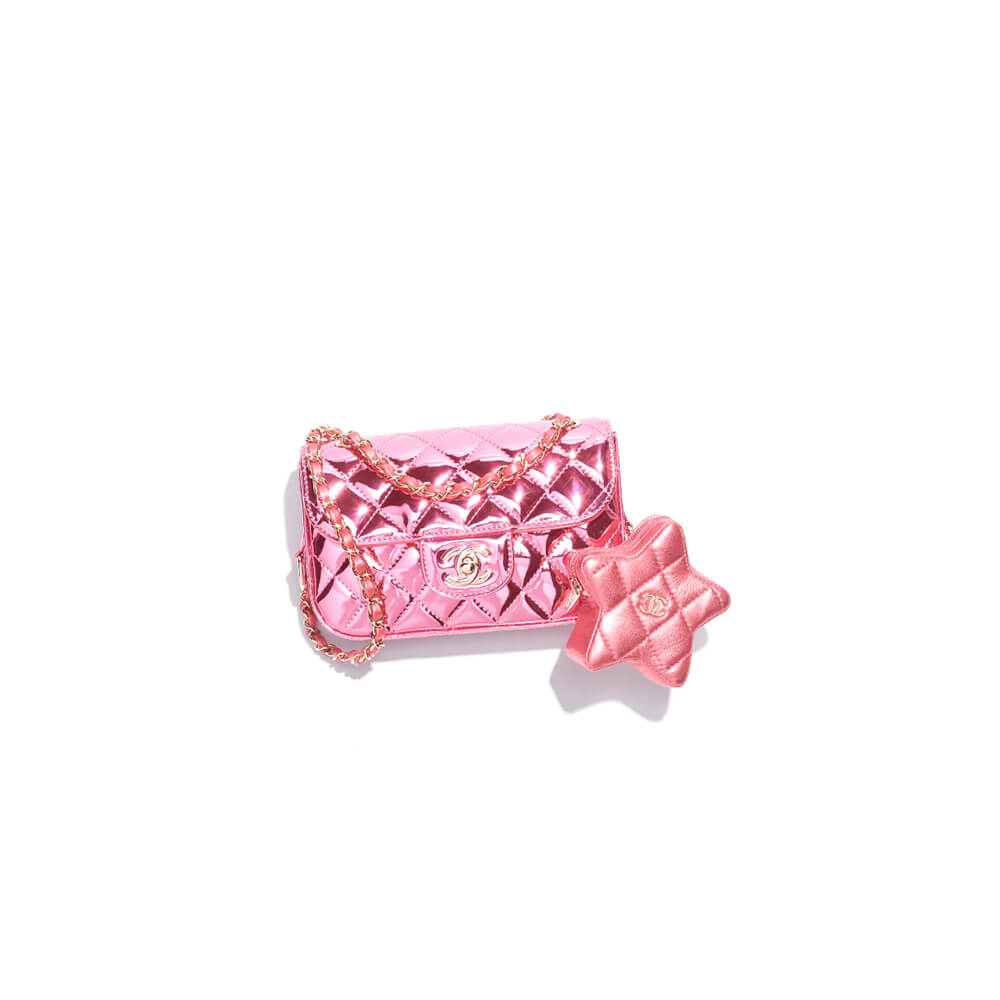 Chanel Mini Flap Bag in Metallic Pink with Star Pouch Charm - Replica Luxury Bags™