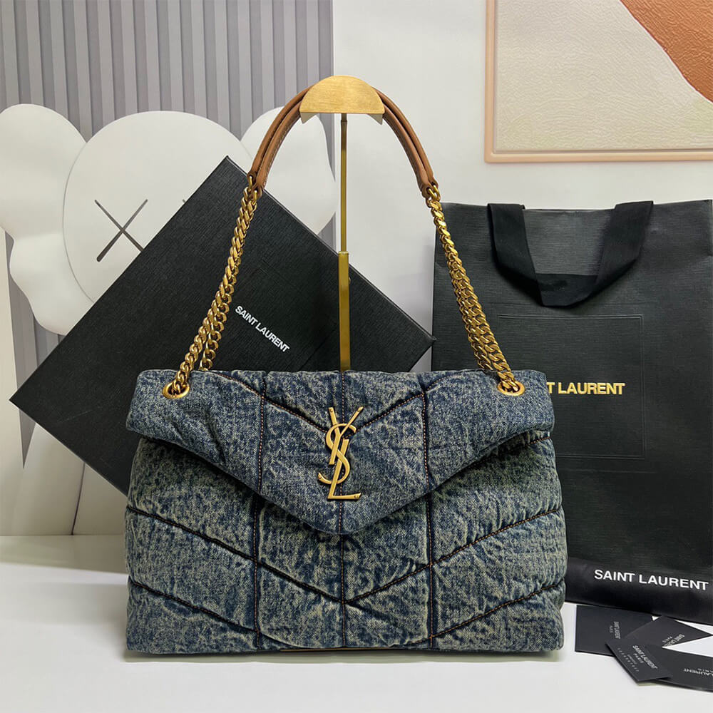 YSL Puffer Medium Bag in Suede and Denim - Replica Luxury Bags™