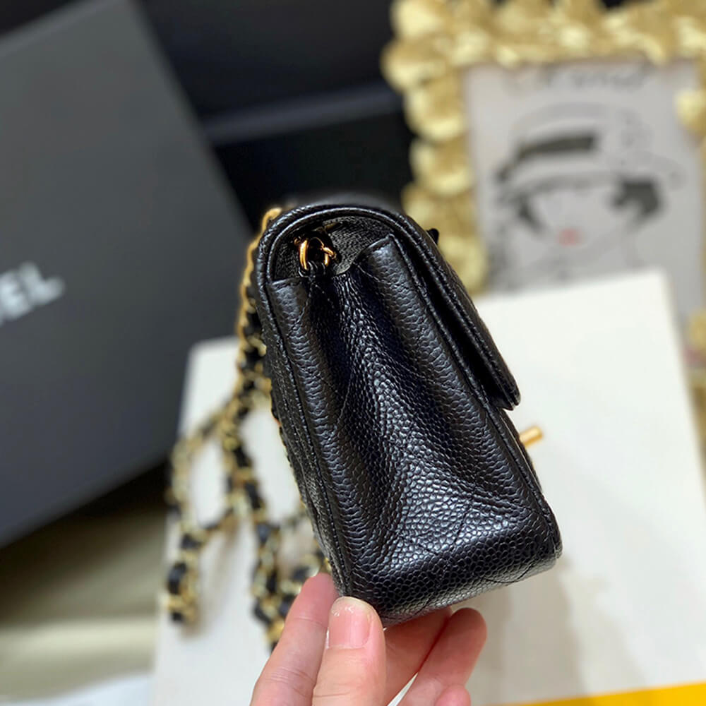 Chanel Mini Flap Bag in Black Lambskin Gold Hardware - Replica Luxury Bags™