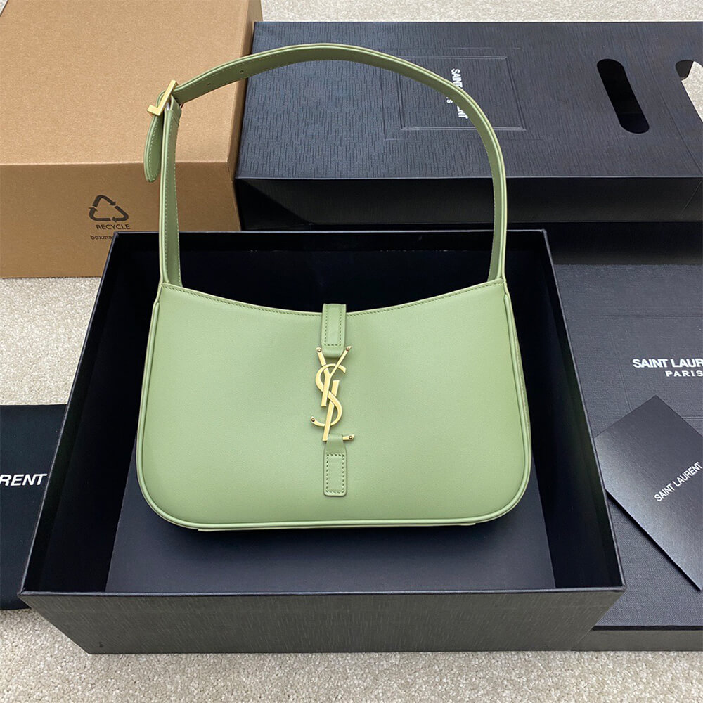 YSL LE 5 A 7 Hobo Bag in Light Green Smooth Leather - Replica Luxury Bags™