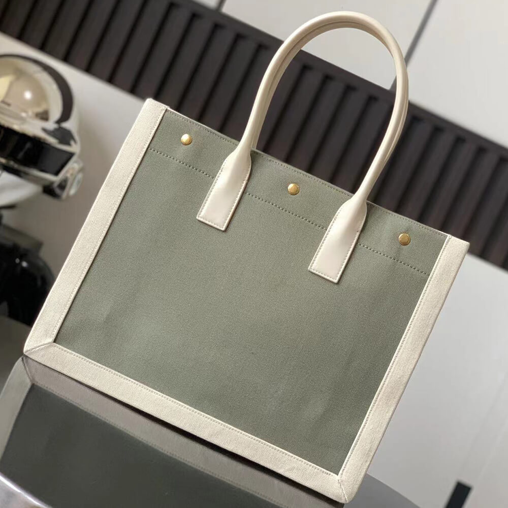 YSL Rive Gauche Small Tote Bag In Linen And Leather - Replica Luxury Bags™