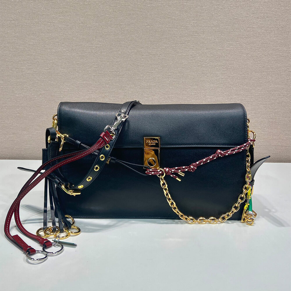 Prada Soft Sound Large Leather Shoulder Bag With Charms - Replica Luxury Bags™