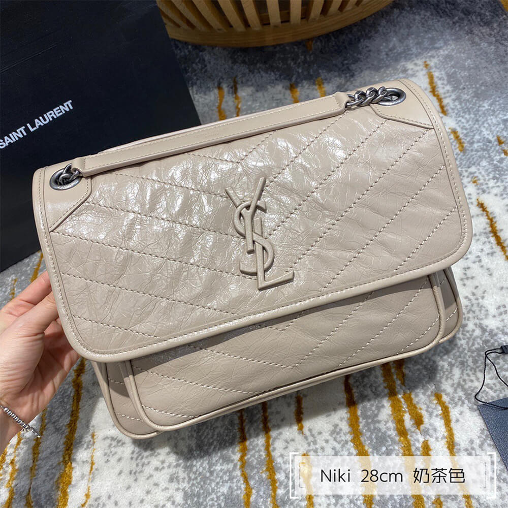YSL Saint Laurent Niki Medium Bag in Crinkled Vintage Leather - Replica Luxury Bags™