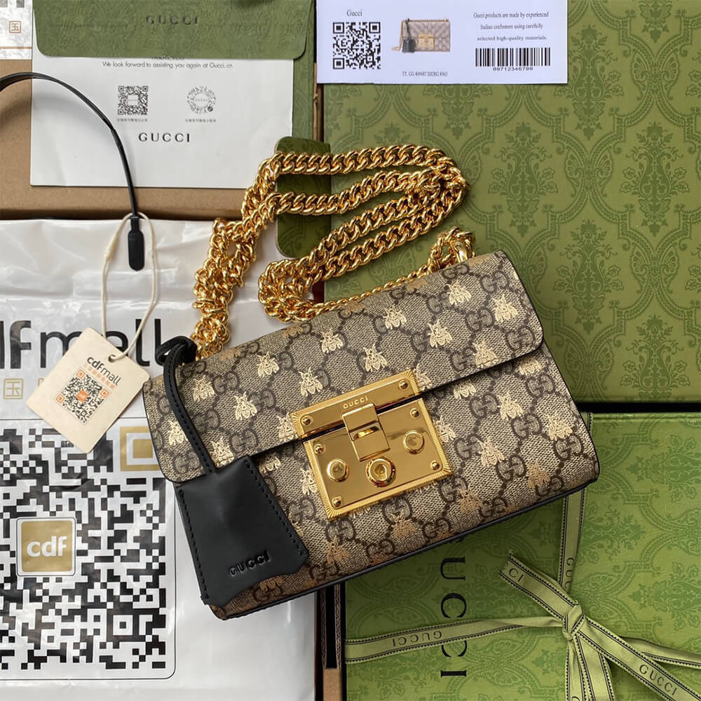 Gucci Padlock Small GG Bees Shoulder Bag - Replica Luxury Bags™