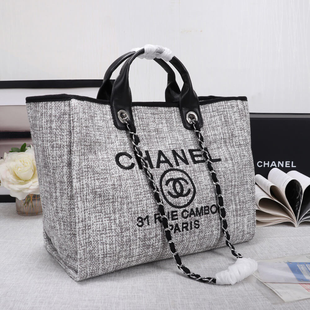 Chanel Woven Straw Raffia Striped Medium Deauville Tote Bag - Replica Luxury Bags™