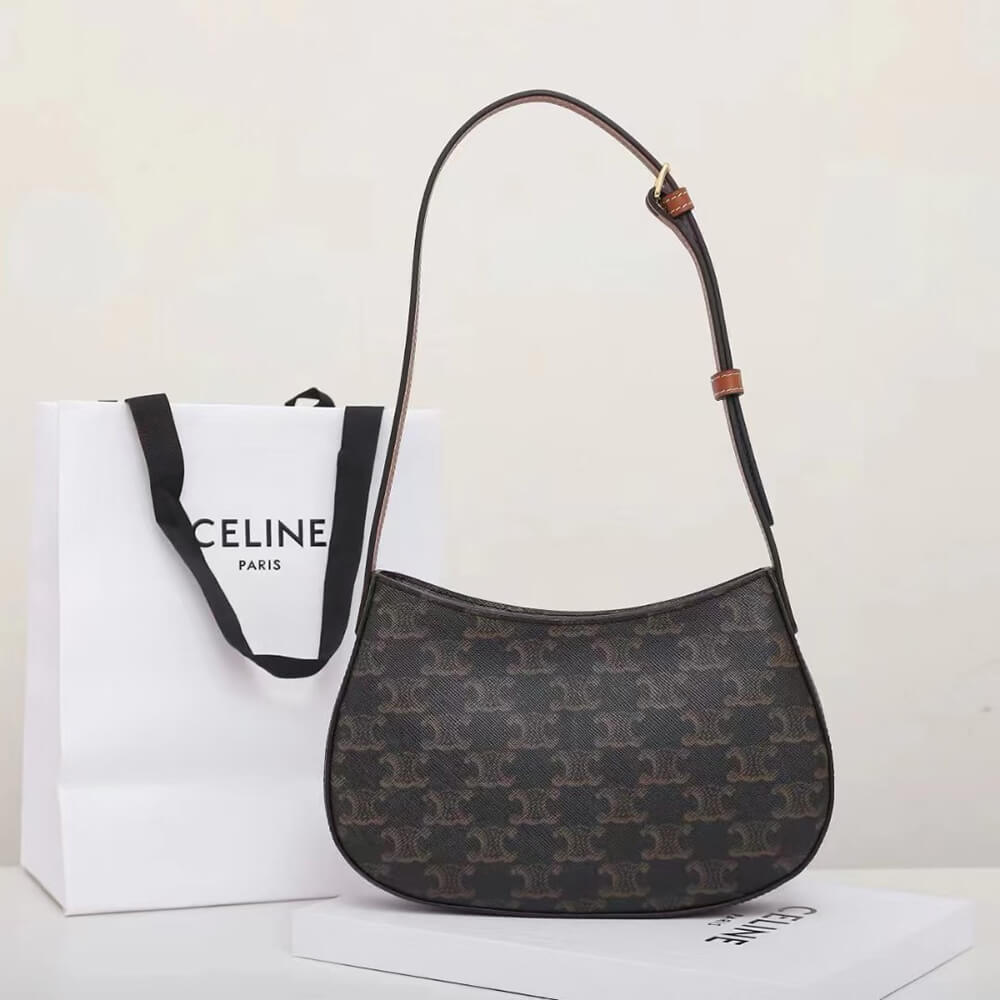 Celine Medium Tilly Bag in Triomphe Canvas and Calfskin - Replica Luxury Bags™