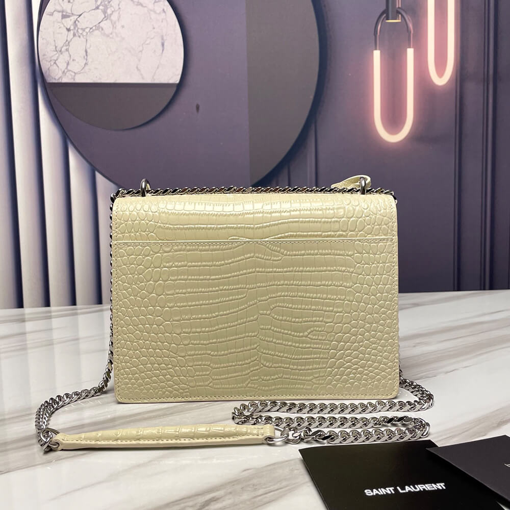 YSL Sunset Medium Chain Bag In Crocodile-Embossed Shiny Leather - Replica Luxury Bags™