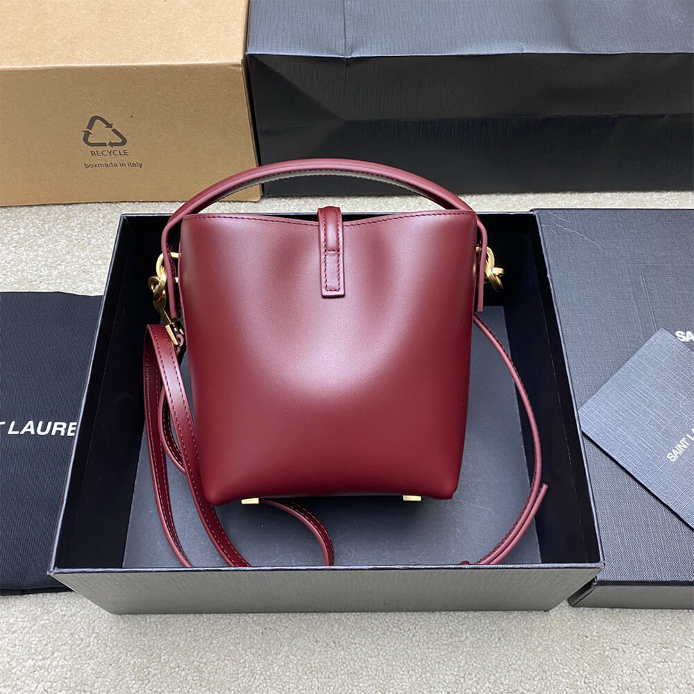 YSL LE 37 Mini Bucket Bag in Shiny Burgundy Leather - Replica Luxury Bags™