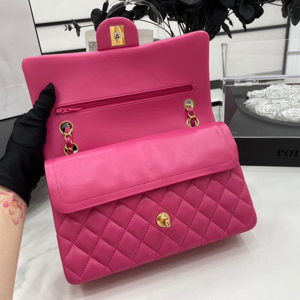 Chanel Classic Flap Medium Bag in Magenta Leather Gold Hardware - Replica Luxury Bags™