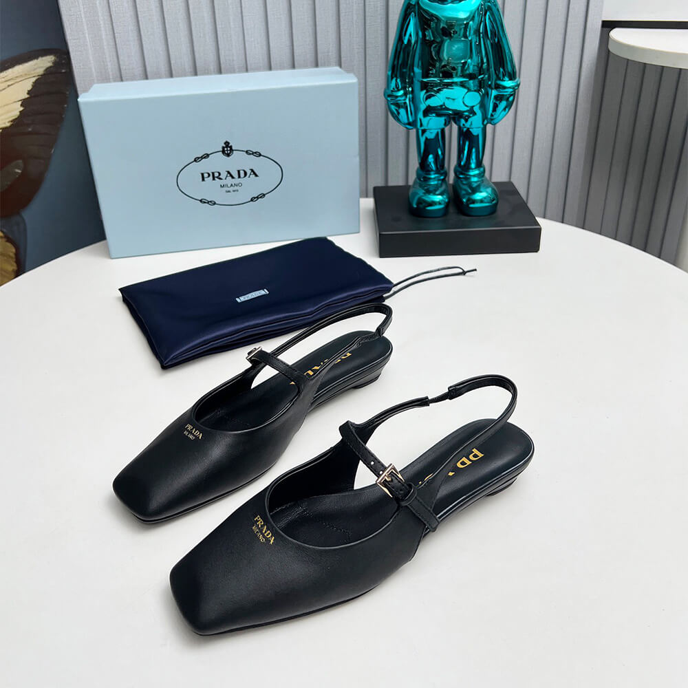 Prada Leather Slingback Ballerinas Shoes - Replica Luxury Bags™