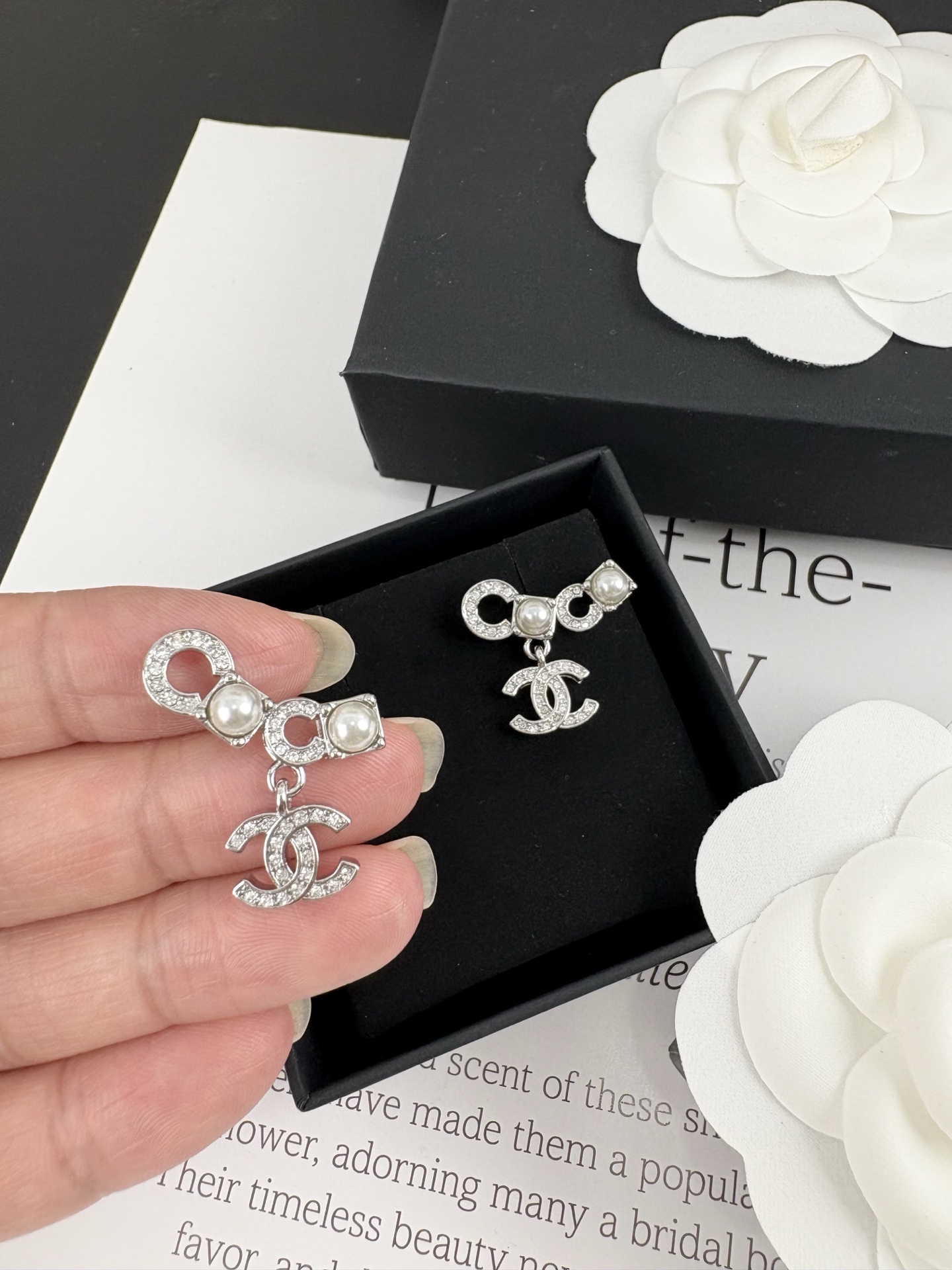 Chanel Full Diamond and Pearl Paved Coco Earrings - Rep Fashion™