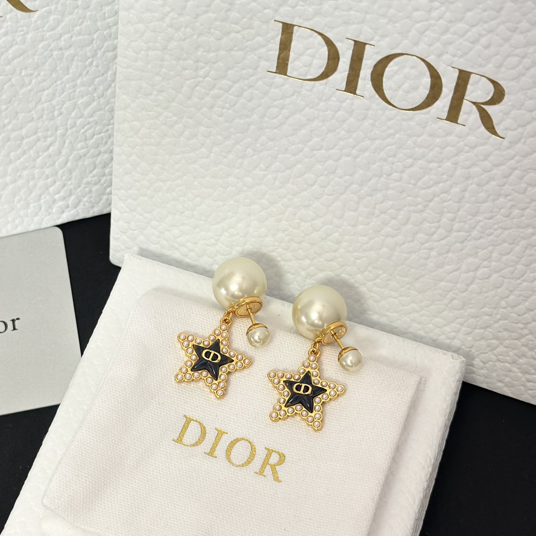 Dior Black Star Pearl Earrings - Rep Fashion™