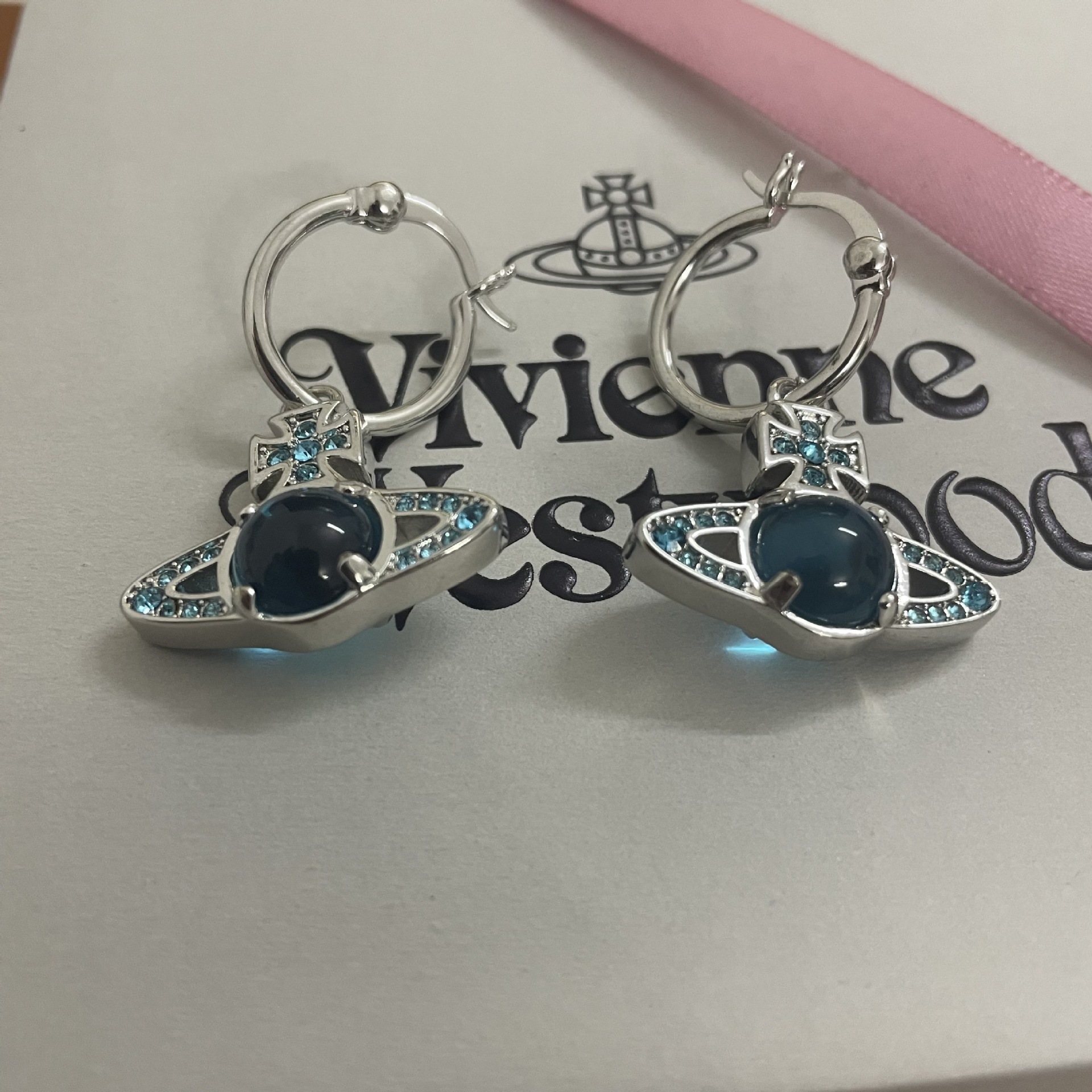 Vivienne Westwood Blue Green Lucky Bead Saturn Earrings - Rep Fashion™