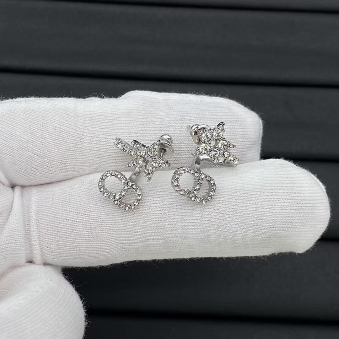 Dior Diamond Paved Star CD Drop Earrings - Rep Fashion™