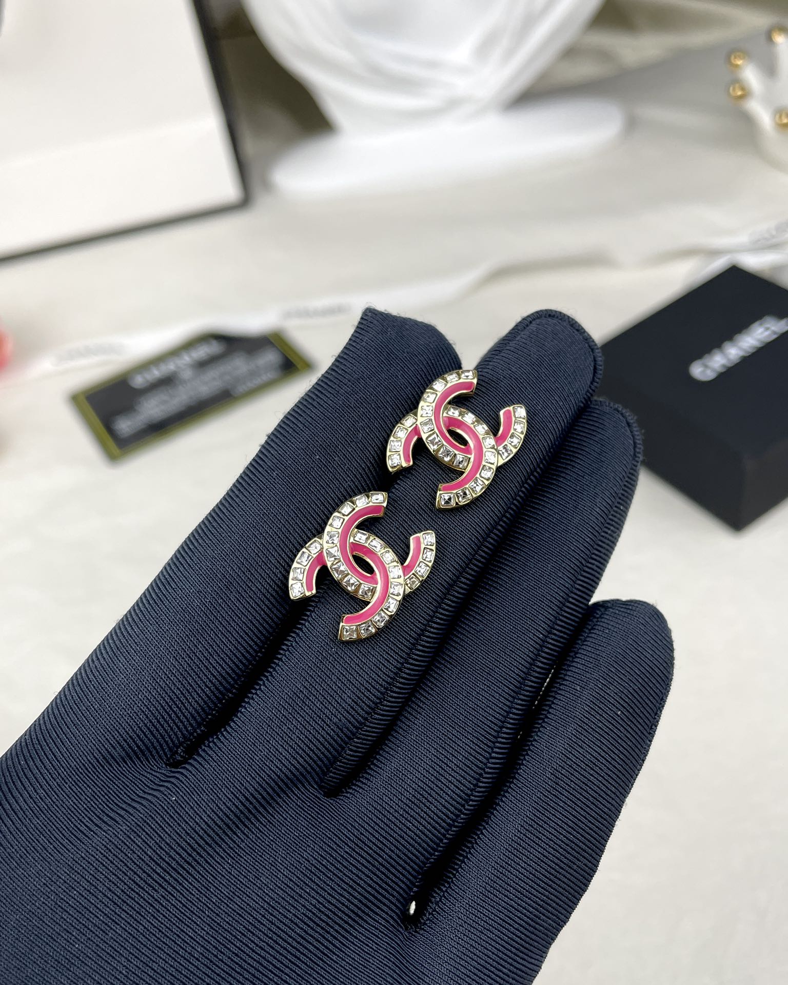 Pink Chanel Brooch Earrings - Rep Fashion™